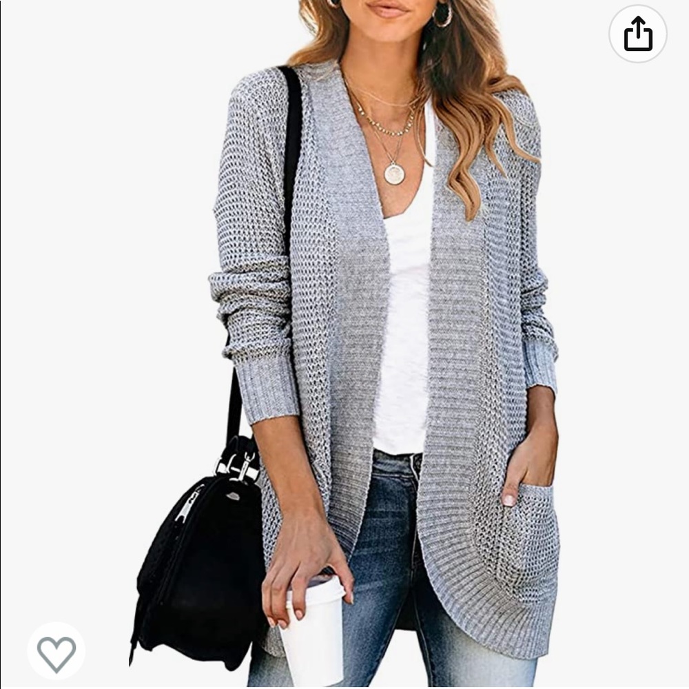 Classic Open-Front Gray Knit Cardigan Sweater
